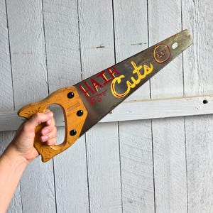 Hand painted Vintage Hand Saw Sign, Man Cave Decor, Funny Hand painted Sign