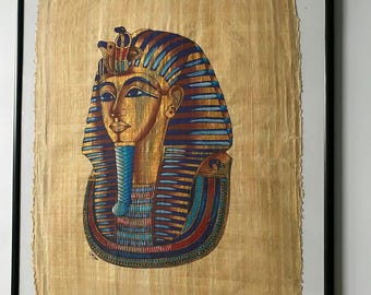 Tutankhamun Mask Papyrus Painting: Ancient Egyptian Wall Art