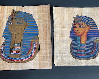 Tutankhamun Mask Papyrus Painting: Ancient Egyptian Wall Art