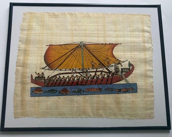 Egyptian Papyrus Painting: Nile River Ship Art