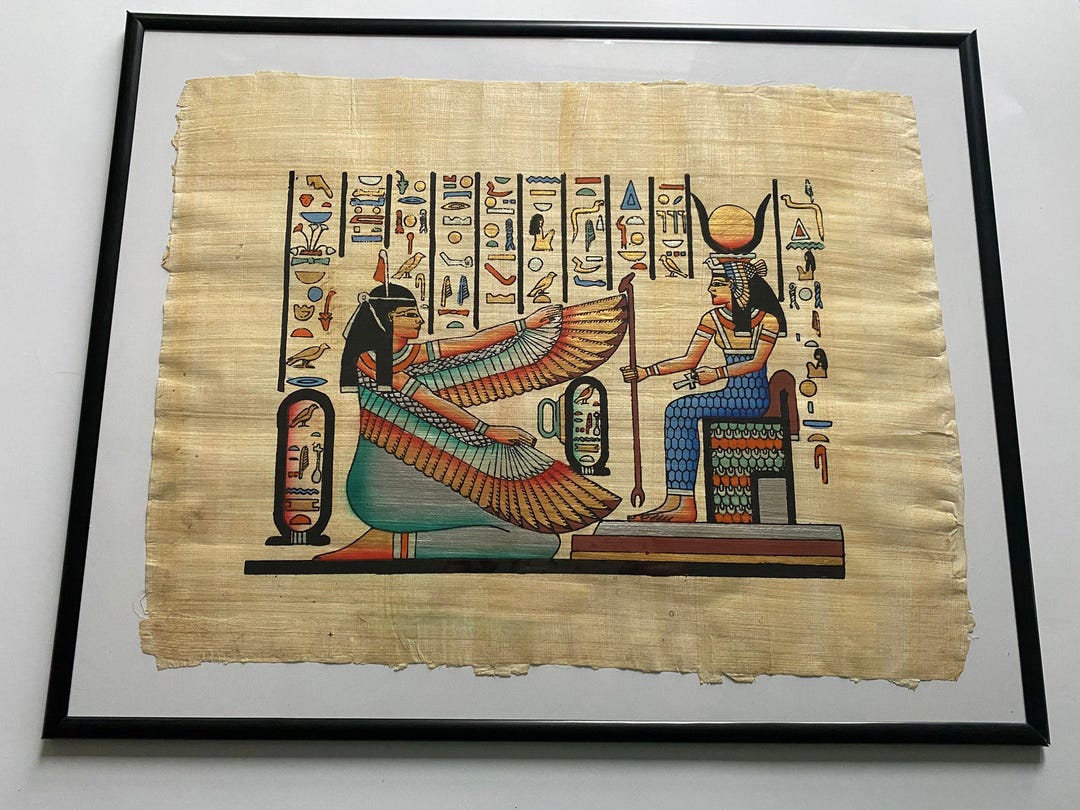 Winged Maat & Nefertiti Papyrus Painting: Ancient Egyptian Wall Art - Etsy