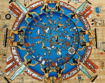 Hand-Painted Ancient Egypt Zodiac Calendar on Papyrus.