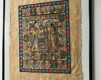 Hand Painted Papyrus Art: Tutankhamun and Wife, Egyptian Wall Decor