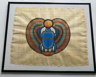 Winged Scarab Beetle Papyrus Art: Khepri Rising Sun Symbol