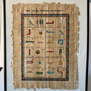 The Hieroglyphic Alphabet Egyptian Papyrus, Vintage papyrus Art, Ancient Egyptian Painting, Egypt Wall Decor with Frame, Papyrus Wall Art