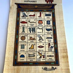 The Hieroglyphic Alphabet Egyptian Papyrus, Authentic papyrus Art, Ancient Egyptian Painting, Egypt Wall Decor with Frame, Papyrus Wall Art