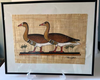 Egyptian Papyrus Art: Geese on the River, Ancient Wall Decor (12x16 inches)