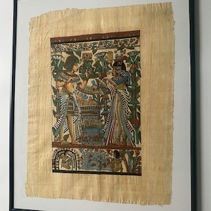 Egyptian papyrus Painting of Tutankhamun and his wife, Ancient Egyptian Painting, Hand Painted Papyrus, Egyptian Wall Decor, Papyrus Art.