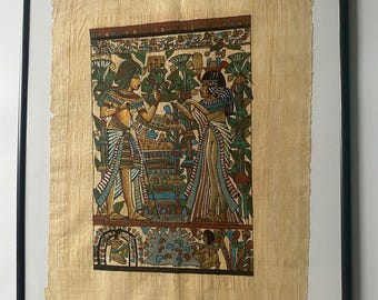 Hand Painted Papyrus Art: Tutankhamun and Wife, Egyptian Wall Decor