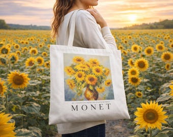 Bolsa de compras ecológica reutilizable con girasoles de Monet