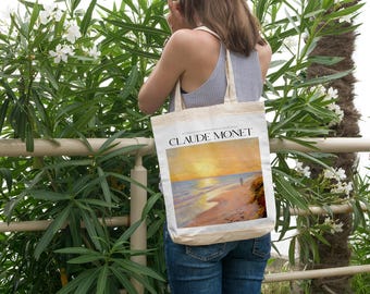 Bolsa de lona reutilizable con obras de Claude Monet.