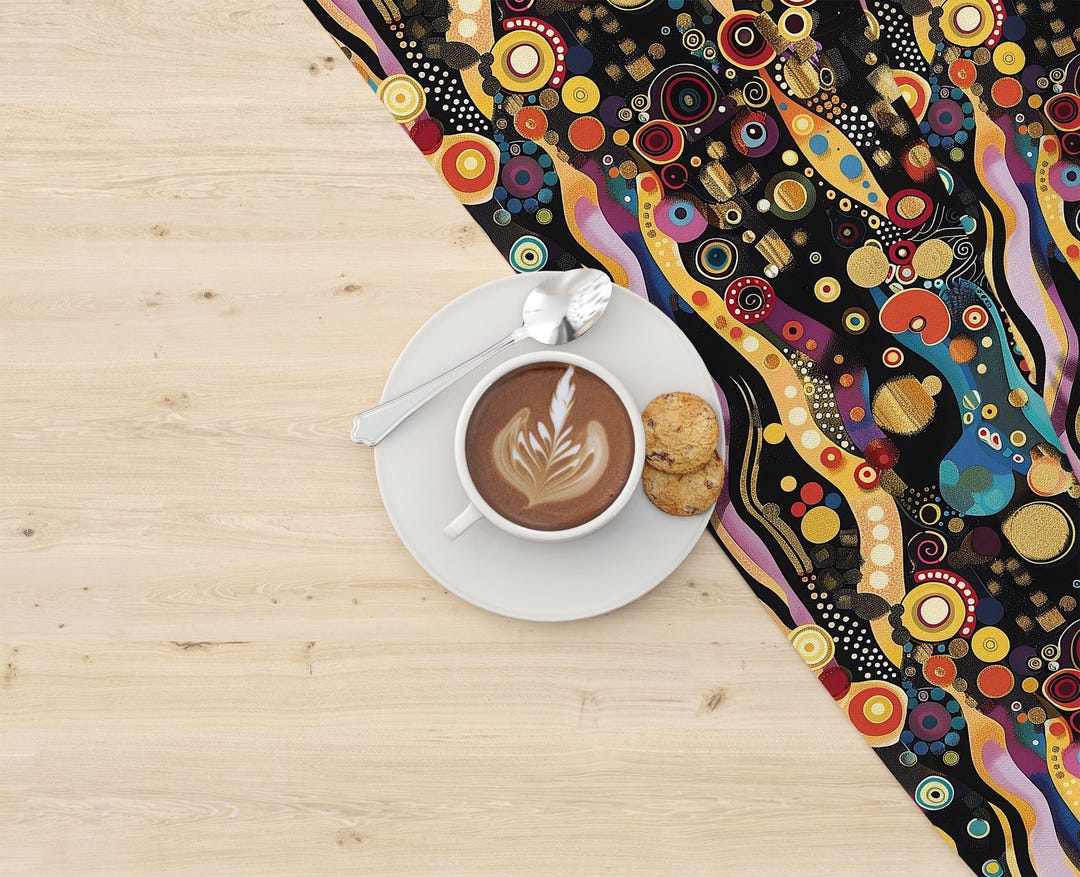 Colorful Abstract Art Table Runner – Klimt Inspired Swirl Pattern ...