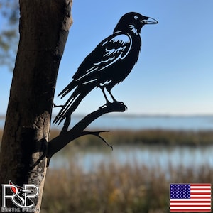RUSTIC PERCH American Crow Metal Bird Tree Art Corten Steel Garden Birds Yard Decor Unique Outdoor Handcrafted Gift Wall Silhouette Statue