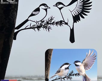 RUSTIC PERCH Chickadees Metal Bird Tree Art Corten Steel Garden Yard Decor Unique Outdoor Handcrafted Birds Lovers Gift Wall Statue Sign USA