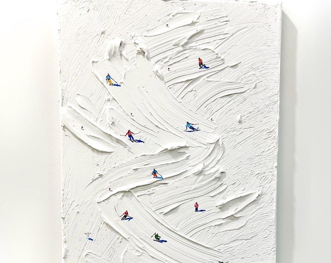 Textured Ski Painting on Canvas: 3D Snowscape Wall Art
