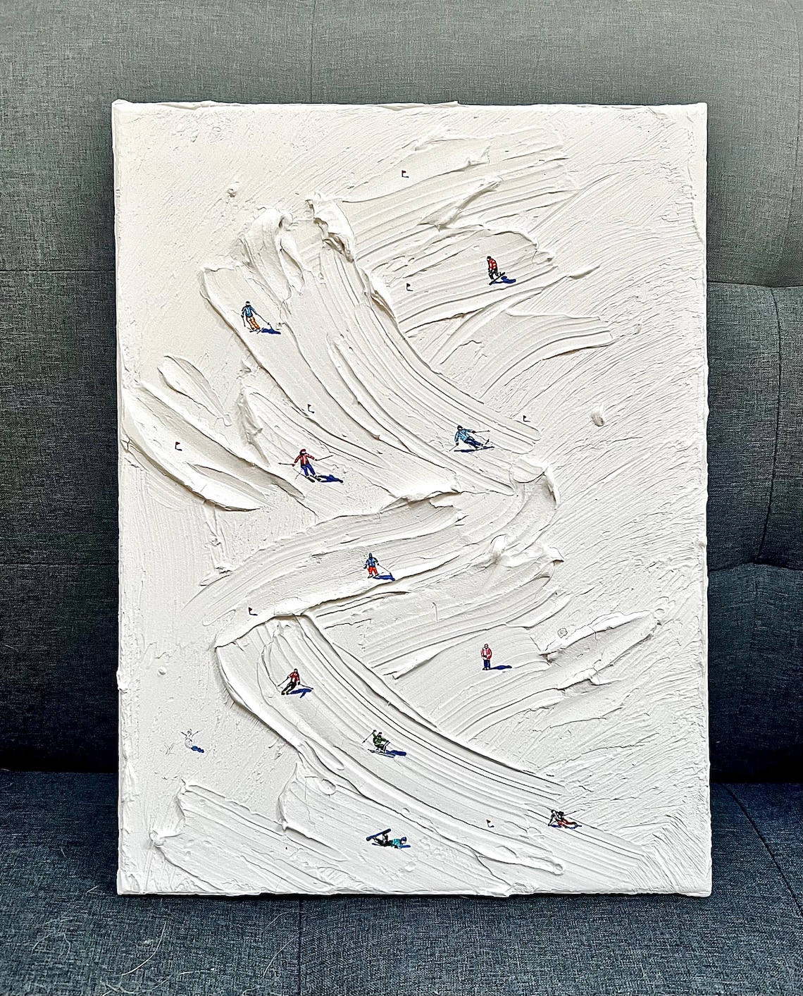 Textured Ski Painting on Canvas: 3D Snowscape Wall Art - Etsy
