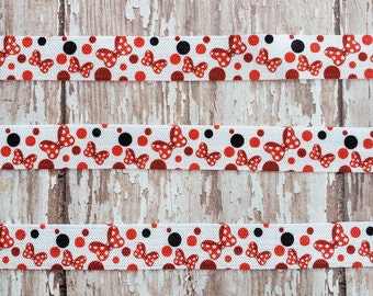 Inspired Mouse Bow w/Polka Dots Fold Over Elastic, 5/8&quot;