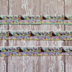 Long-Haired Mermaids with Sea Turtle Printed Fold Over Elastic, 5/8&quot;