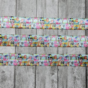 Inspired Cartoon Dog That's Blue at Birthday Party Fold Over Elastic, 5/8"
