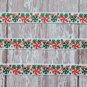 Red and Green Peppermint Inspired Mouse Fold Over Elastic, 5/8&quot;