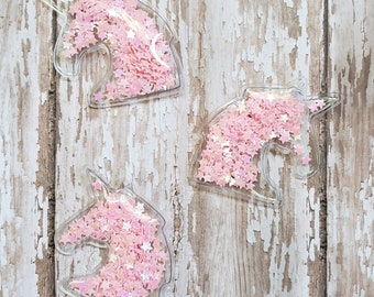 Unicorn Head Confetti Shaker * Iridescent Pale Pink * Large Star Confetti * Clips * Jewelry * Bows * Hardware/Clips NOT Included