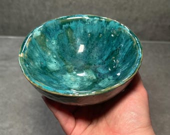 Great bowl “Earth” made of red clay, glazed with green and blue, hand-formed
