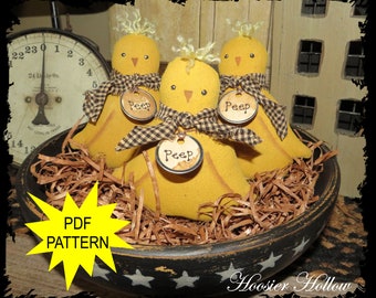 Primitive Chicks Bowl Filler Pattern, Prim Spring Sewing PDF Instant Download, Animal Doll Chicken epattern