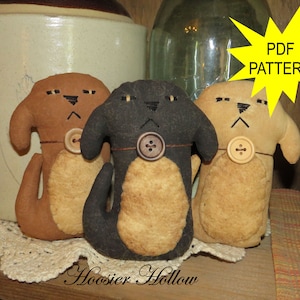 Primitive Belly Patch Dog Bowl Fillers Pattern, Puppy prim shelf sitters, ornaments, folk art doll sewing ePattern