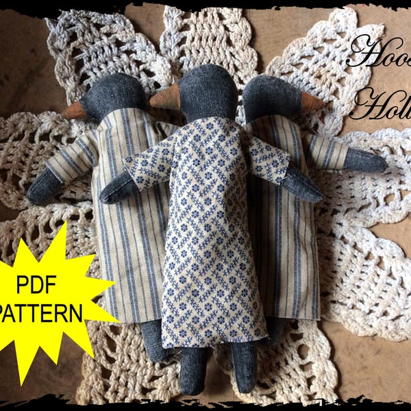 Primitive Mini Crow Doll Pattern, PDF File, Instant Download, prim shelf sitter, ornament, folk art decor, doll and dress ePattern