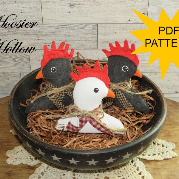 Rooster Bowl Fillers Pattern, Country Primitive Farmhouse Craft Sewing PDF epattern, Instant Download
