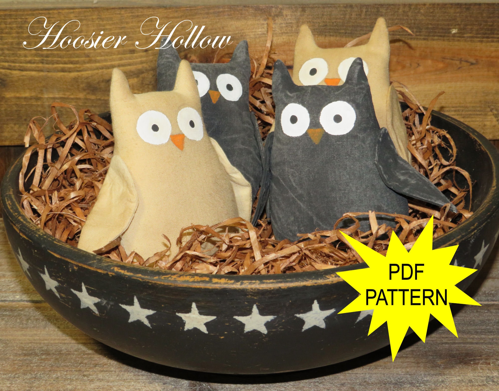 Primitive Little Owls Bowl Fillers Pattern, Sewing Bird Doll, Prim Decor, Fall PDF Instant Download 