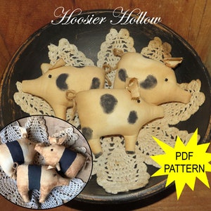 Primitive Pig Bowl Fillers Sewing Pattern, PDF, Instant Download, doll shelf sitters, ornament, prim farmhouse decor ePattern