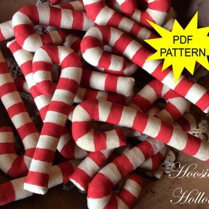 Primitive Candy Cane Bowl Fillers or Ornaments Pattern, Winter Candy Prim Sewing, Faux Food, PDF Instant Download epattern