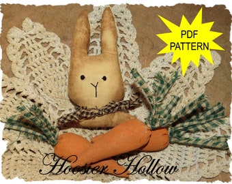 Primitive Rabbit and Mini Carrots Bowl Fillers ePattern, spring decor bunny pdf sewing pattern