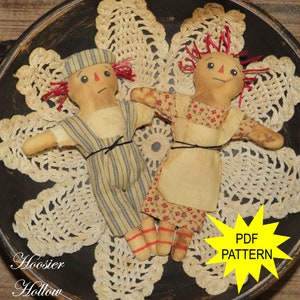 Raggedy Ann and Andy Mini Doll Sewing Pattern: Primitive Bowl Fillers (PDF Download)