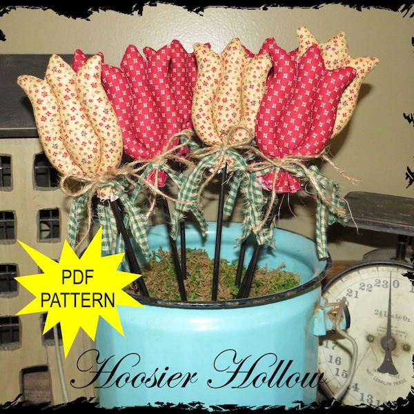 Spring Tulip Picks Pattern, Primitive Flower Sewing PDF Instant Download, Prim Decor epattern