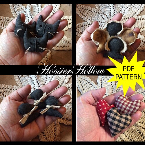 Primitive Mini Bowl Fillers Patterns Cat Crow Prairie Doll Etsy