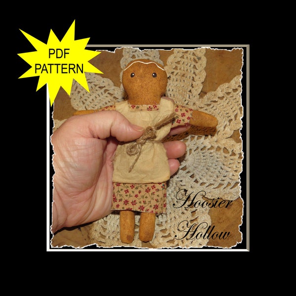 Primitive Mini Gingie Pattern, Prim Gingerbread Doll Sewing, PDF Instant Download, Dress, Apron and Doll epattern