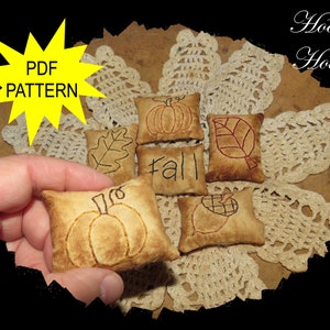 Primitive Fall Mini Pillows ePattern: Embroidered Bowl Fillers (PDF Pattern)