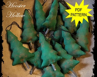 Primitive Evergreen Tree Bowl Fillers and Ornaments, Epattern, sewing pattern, winter decor, hanging ornies, rustic cabin decor, pdf