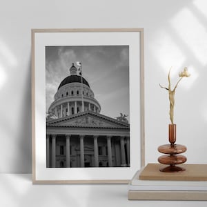 California State Capitol Black and White Photograph, Sacramento Landmark Photography, Historic Government Building Art, Cityscape Wall Decor