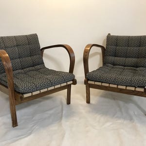 Set of 2 Classic wooden armchairs by K. Kozelka & A. Kropacek from 1950s, after complete professional restoration