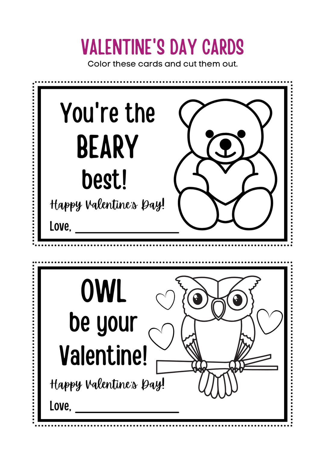 Fun Valentine's Day Cards Coloring Activity - Etsy