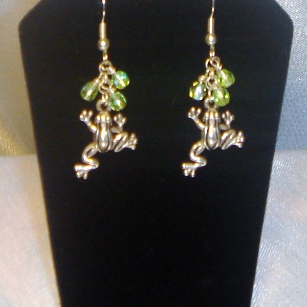 Silver Frog Crystal Earrings