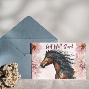 Biglietto di auguri di pronta guarigione. Un biglietto gentile e premuroso per augurare buona guarigione al tuo amico equino.