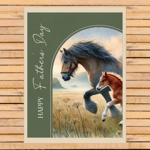 FÊTE DES PÈRES. Carte émouvante pour les amoureux des chevaux pour leur souhaiter une joyeuse fête des pères