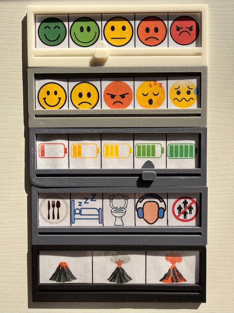 bunte herbstkinder, Skala, Launometer, Gefühlsuhr, Gefühle in Farben, Social battery, Gefühlsbarometer, 3D Druck, Emotionen