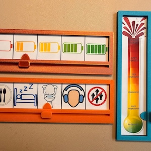 bunte herbstkinder, Skala, Launometer, Gefühlsuhr, Gefühle in Farben, Social battery, Gefühlsbarometer, 3D Druck, Emotionen, rot, Gold, hellblau, türkis, orange