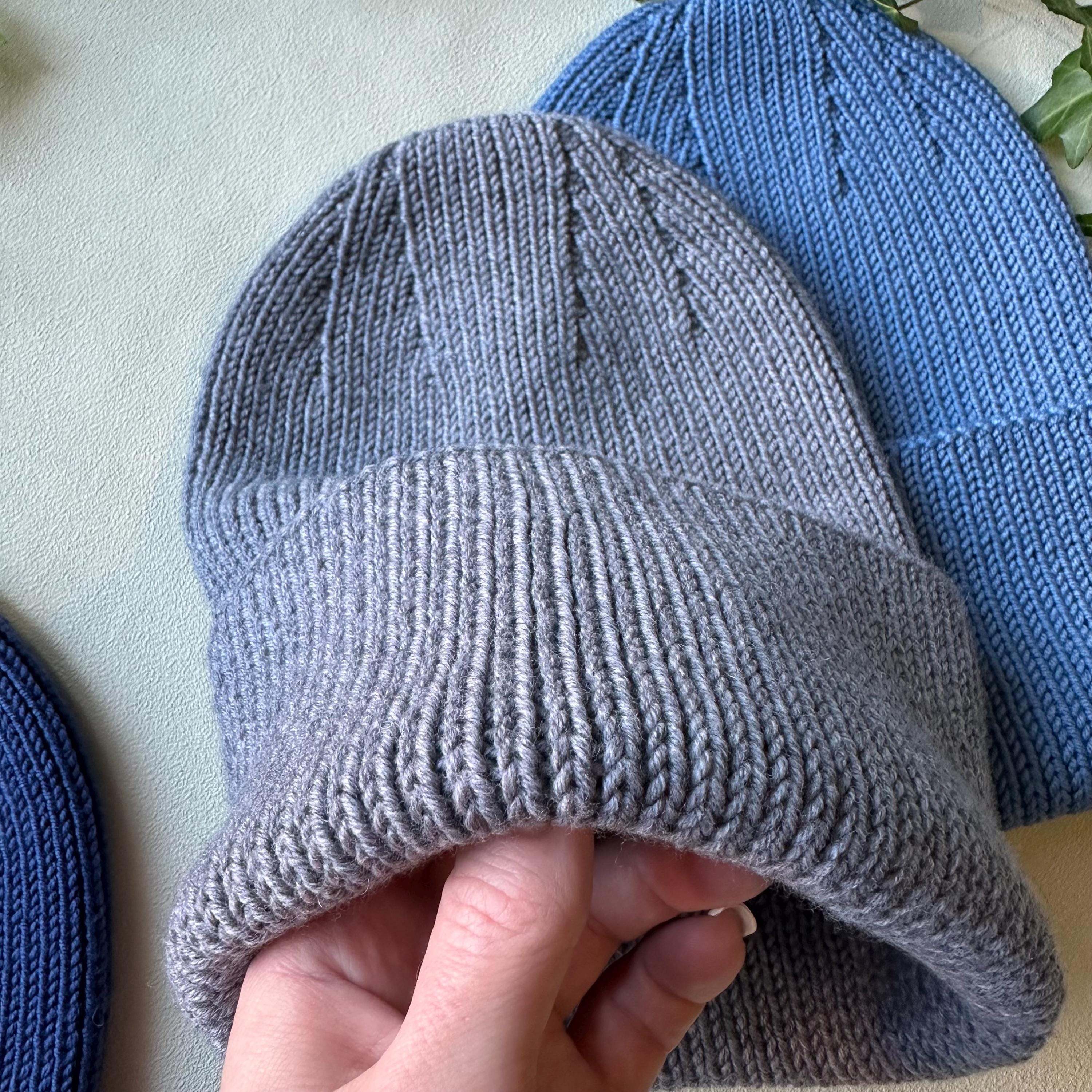 Italian Merino Wool Beanie: Soft Ribbed Knit - Light Denim  display picture 3