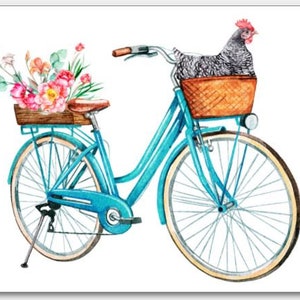 Chicken in Bike Basket w/flowers Blank Note Card Set 8 | Thank You Card Barred Rock Hen Funny Cute Greeting Cards | All Proceeds to Charity